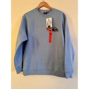 New Quicksilver Men's Sweatshirt NWT Soft Light Blue Spring Logo Clean Preppy